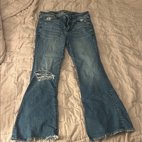 American Eagle Distressed Blue Flare Jeans - Picture 1 of 5